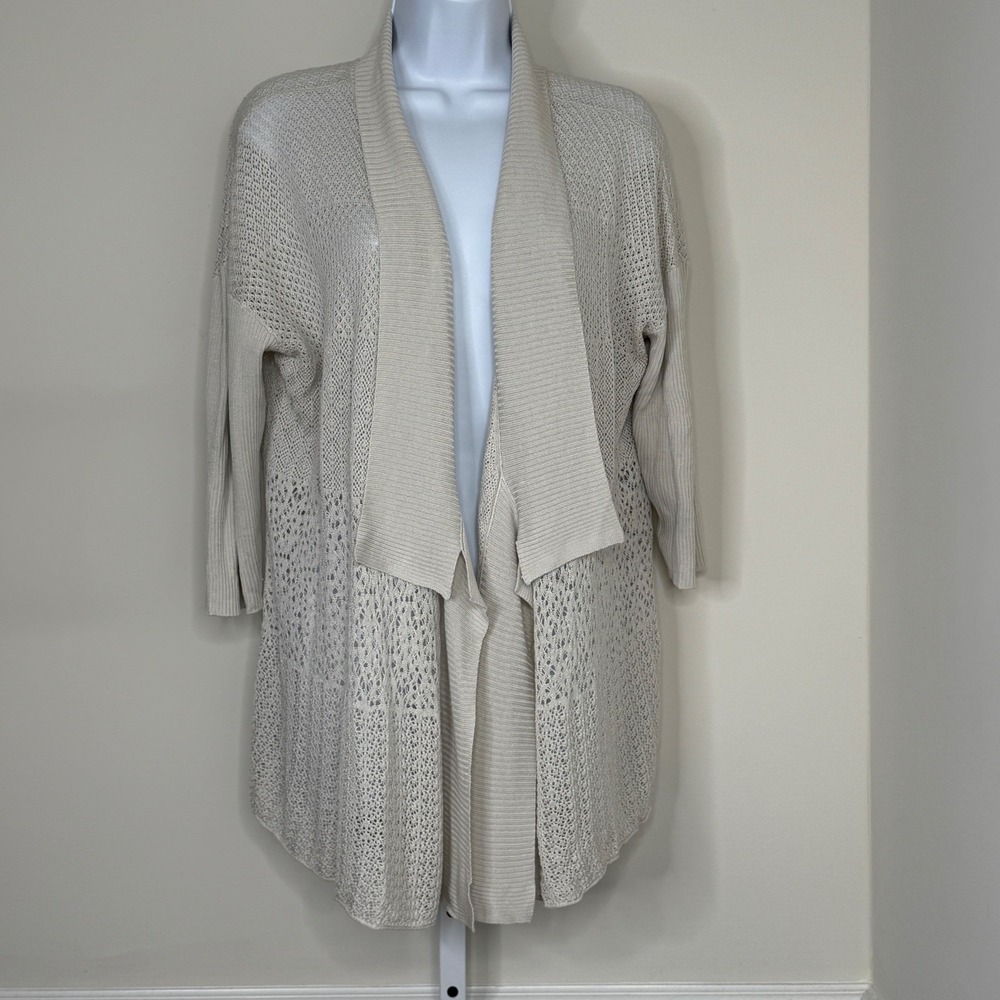 Eileen Fisher‎ Cardigan Sweater Women's Large Open Knit Silk Blend Boho Sheer